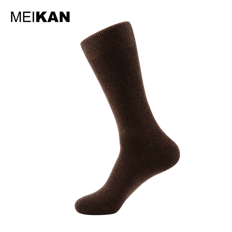 MEIKAN Men Fancy Wool Socks Autumn Winter Solid Color Crew Socks Needle Thick Cashmere Men Socks